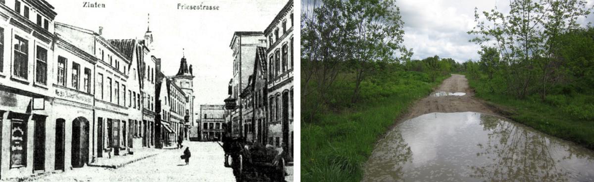 Вид с запада на Фризештрассе. Фото 1920-х годов и современное состояние.